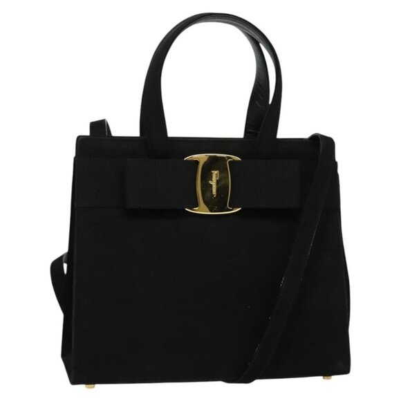 Salvatore Ferragamo Hand Bag Suede 2way Black Silver Auth - Picture 1 of 16